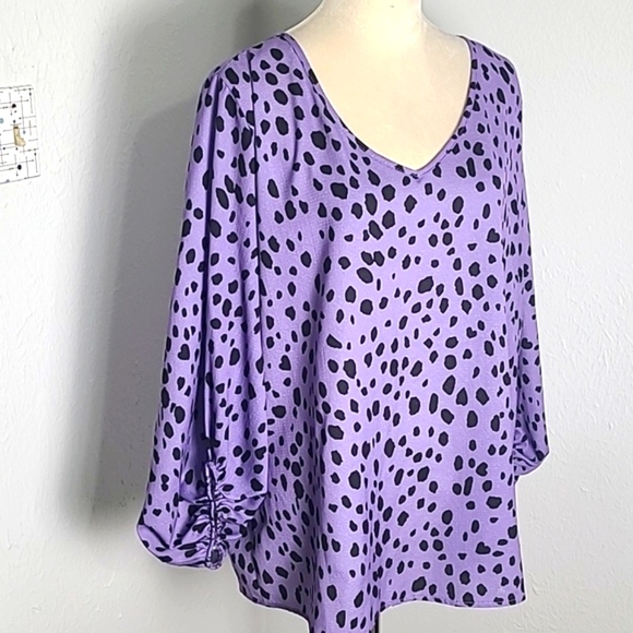 Bibi Purple Top with Black Polka-dots & Bubble Sleeves, Size XL - Picture 1 of 10